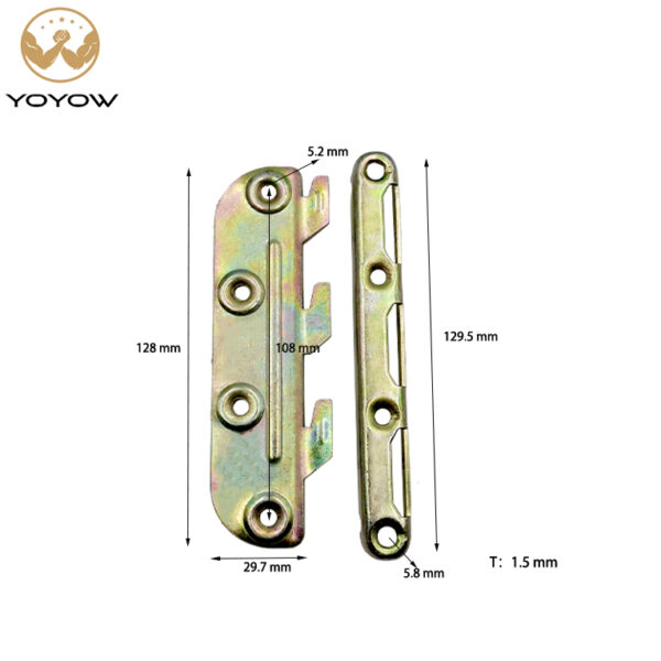 128mm Iron Bed Bracket with Zinc Plated Steel Furniture Hinge Wood Bed Accessories Including Hinge for Bedroom Accessory